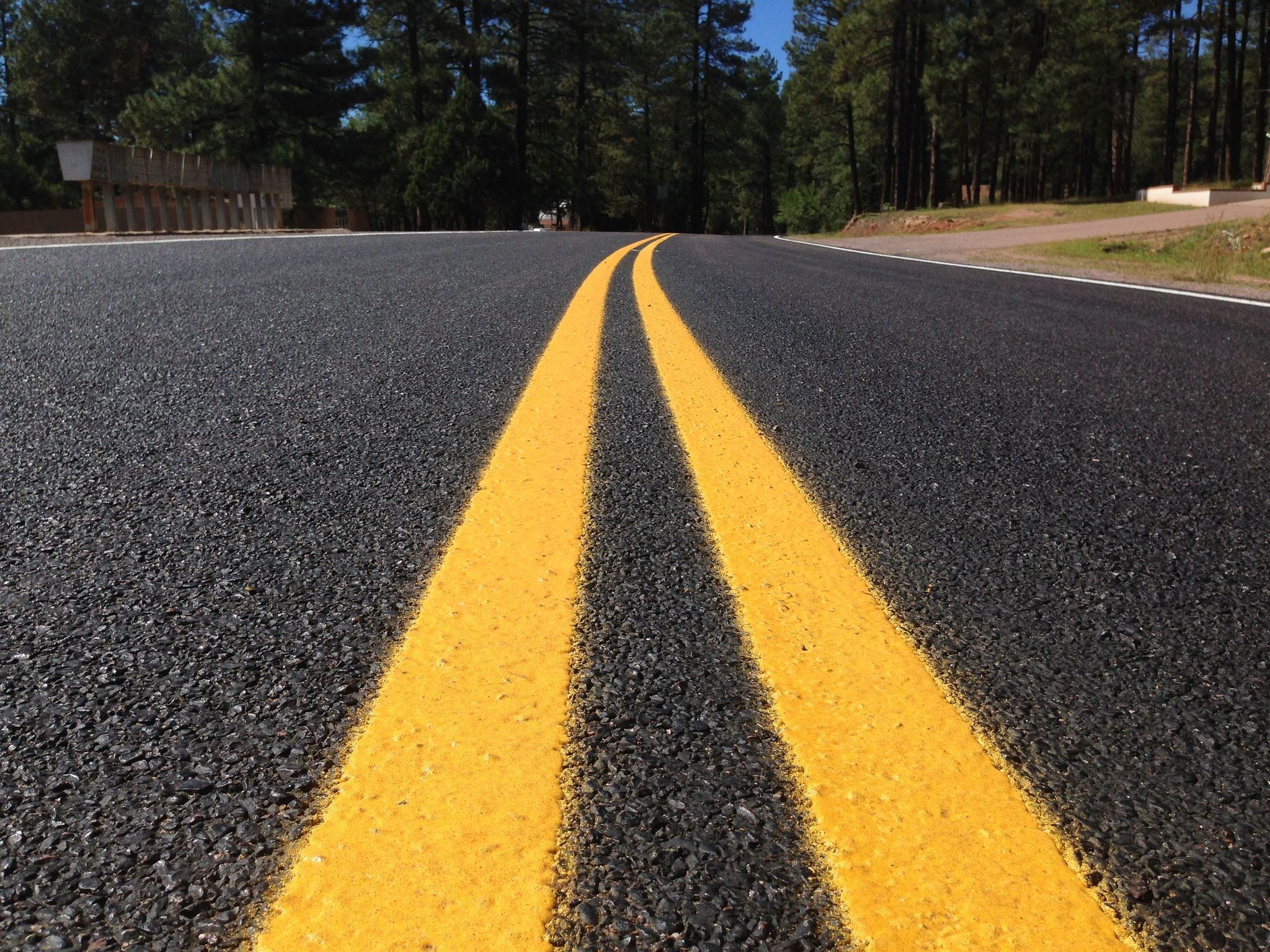 Roadway with double yellow line